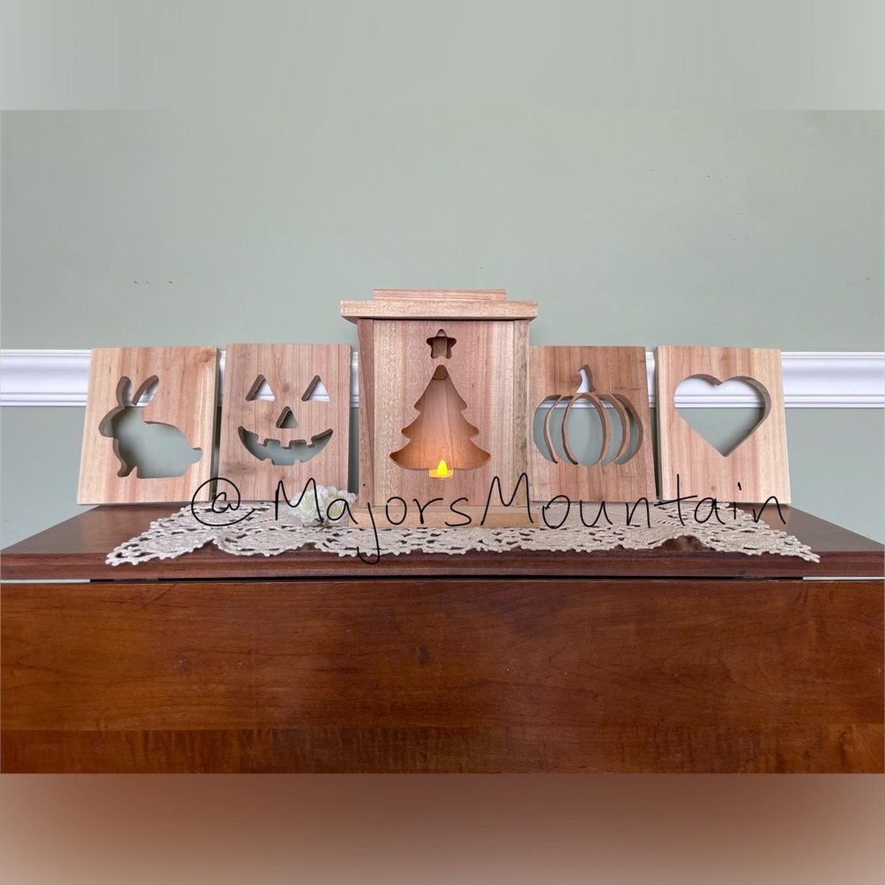 Handmade Cedar Lantern & Interchangeable Seasonal Panels | Unique Christmas Gift